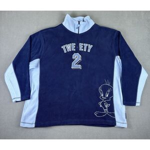 Vintage Looney Tunes Sweater Womens 2XL Plus Quarter Zip Blue Tweety‎ Bird Y2K